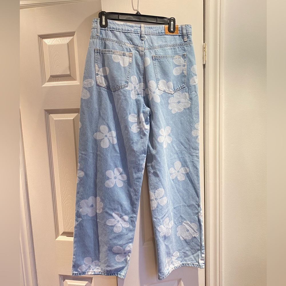 Floral Light Blue Wide Leg Jeans - Picture 5 of 7